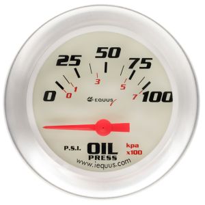 EQUUS #E8464 2-5/8 Dia Oil Pressure Gauge Silver  0-100psi