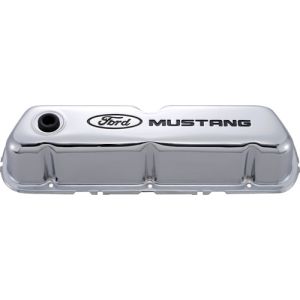 FORD #302-100 Chrome Steel Valve Cover Set w/Mustang Logo