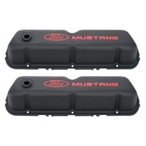 FORD #302-101 Black Steel Valve Cover Set w/Mustang Logo