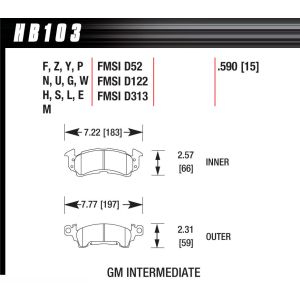 HAWK BRAKE #HB103F.590 Performance Street Brake Pads (4)
