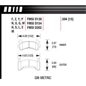 HAWK BRAKE #HB119F.594 Performance Street Brake Pads (4)