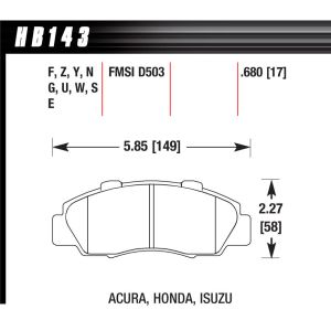 HAWK BRAKE #HB143F.680 Performance Street Brake Pads (4)