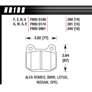 HAWK BRAKE #HB180F.560 Performance Street Brake Pads (4)