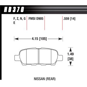 HAWK BRAKE #HB370N.559 Brake Pad HP Plus Nissan Rear
