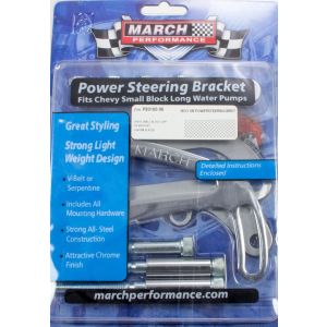 MARCH PERFORMANCE #P80160-06 Power Steering Bracket SBC Chrome