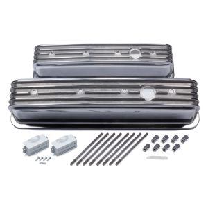 MR. GASKET #6856G SBC Cast Alm Valve Cover Set Finned Style Pol.
