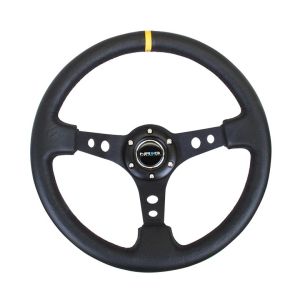 NRG INNOVATION #RST-006BK-Y Steering Wheel 350mm 3in Dish Black LeatherYlwStr