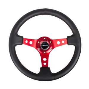 NRG INNOVATION #RST-006RD Steering Wheel 350mm 3in Dish Blk Leather/Red Ctr