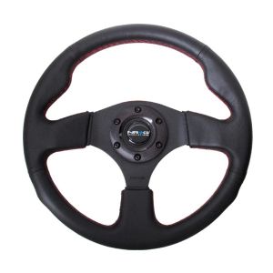 NRG INNOVATION #RST-012R-RS Steering Wheel 320mm Flt Bottom Black Leather