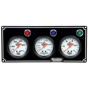 QUICKCAR RACING PRODUCTS #61-6712 3 Gauge Panel  OP/WT/FP Black