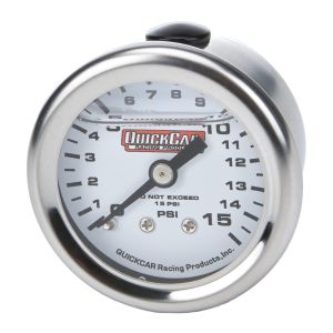 QUICKCAR RACING PRODUCTS #611-9015 Pressure Gauge 0-15 PSI 1.5in Liquid Filled