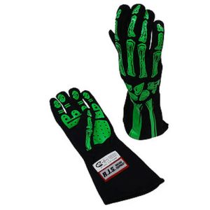 RJS SAFETY #600090158 Double Layer Lime Green Skeleton Gloves Large