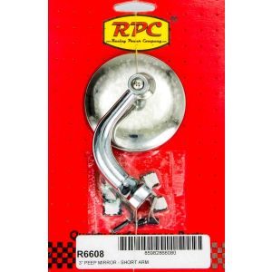 RACING POWER CO-PACKAGED #R6608 Chrome Steel Peep Mirror w/Short Arm 3in